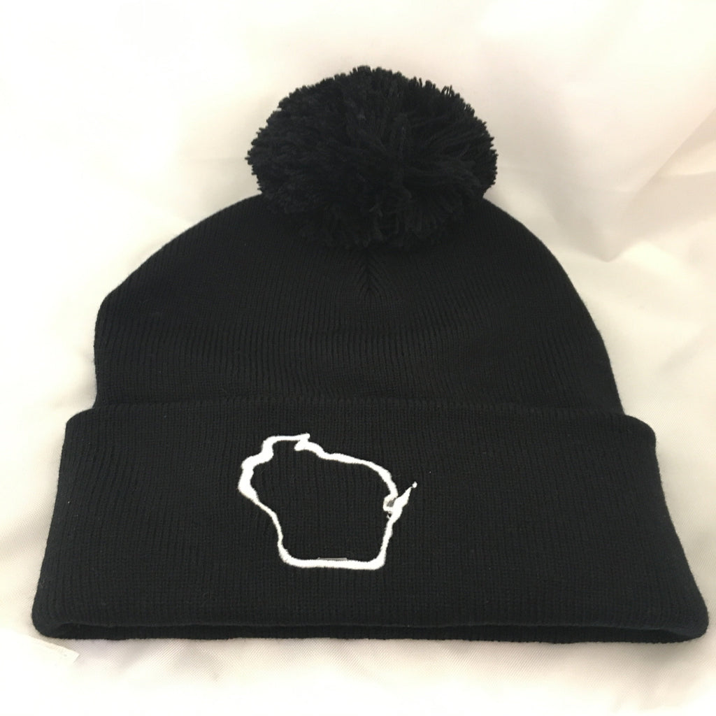 Wisconsin Beanie with Pom Pom Black