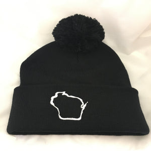 Wisconsin Beanie with Pom Pom Black