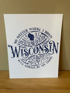 No Matter Where I Roam Wisconsin  8x10” print
