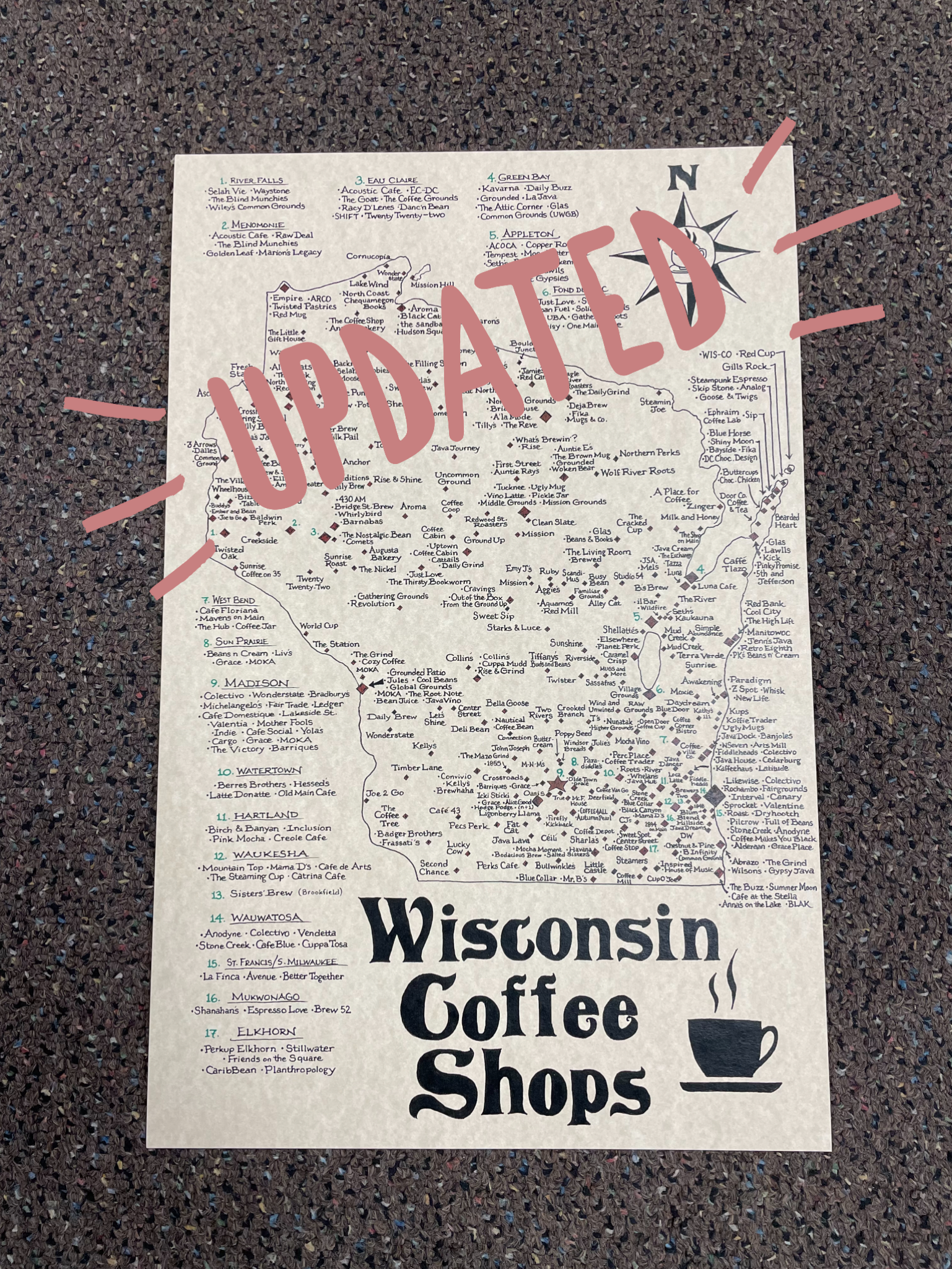 Wisconsin Coffee Shops Map